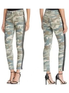 Mother High-Waisted See Me Run Looker Ankle Fray Stripe Jeans in Camo 26